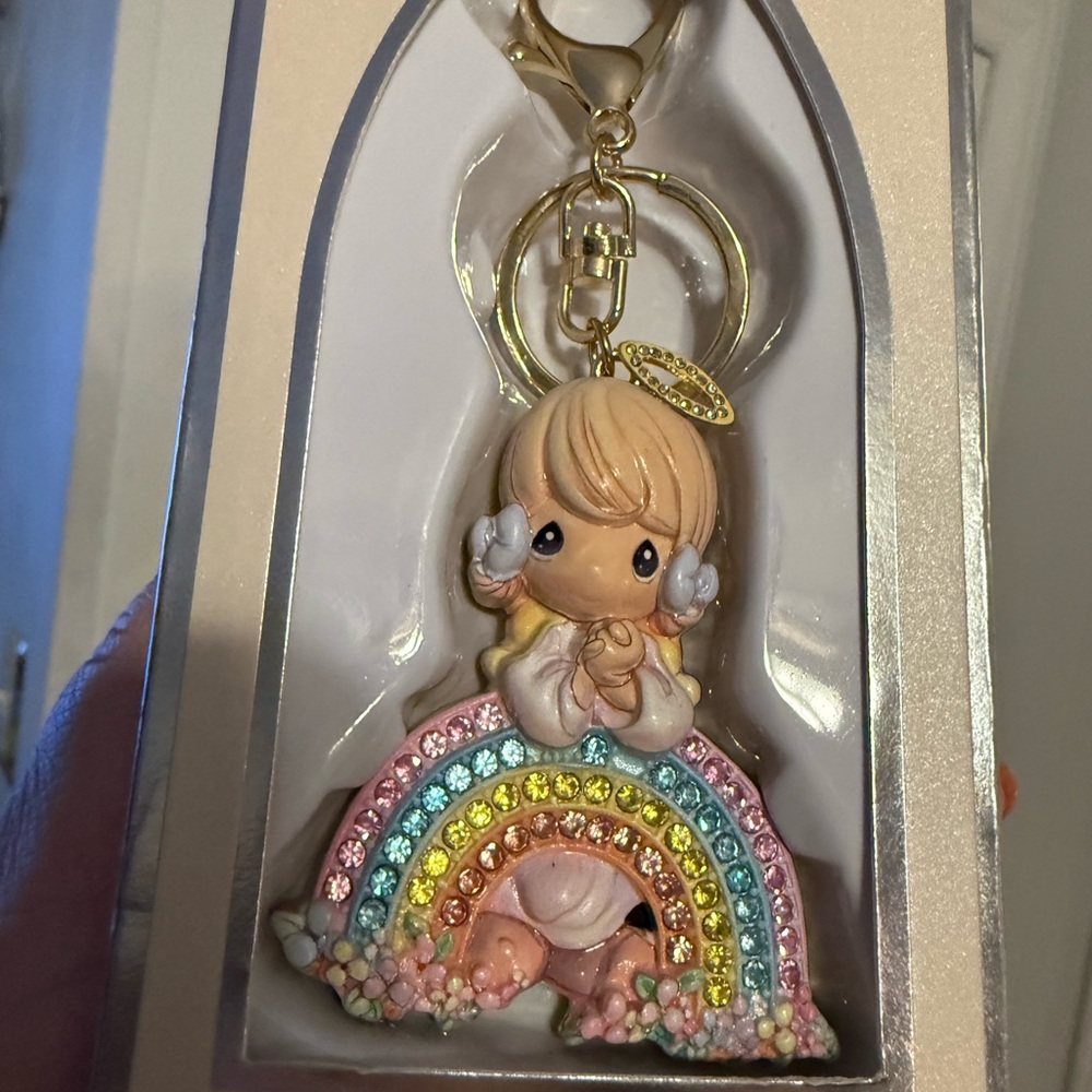 Precious Moments Angel Keychain with Pastel Rainbow and Gold